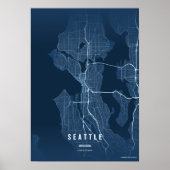 Poster Carte de Seattle en bleu, impression, Washington, (Devant)