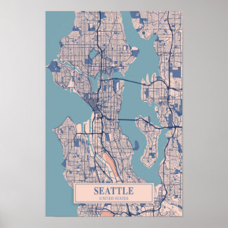 Poster Carte de Seattle États-Unis Ville venteuse Voyage