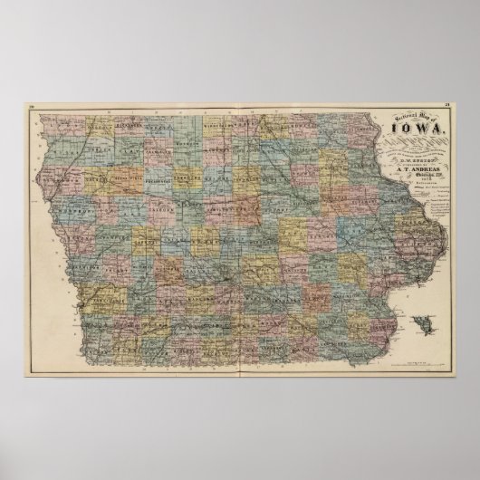 Poster Carte de section de l'Iowa (Devant)