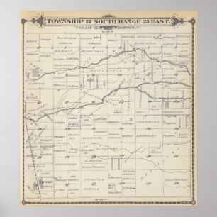 Poster Carte de section de T21S R25E Tulare County