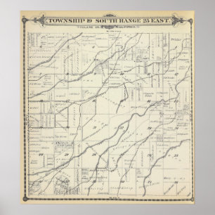 Poster Carte de section du comté de T19S R25E Tulare