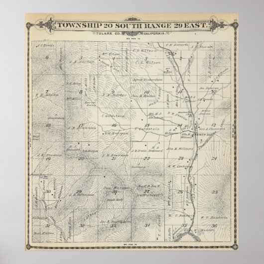 Poster Carte de section du comté de T20S R29E Tulare (Devant)