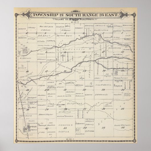 Poster Carte de section du comté de T21S R25E Tulare (Devant)