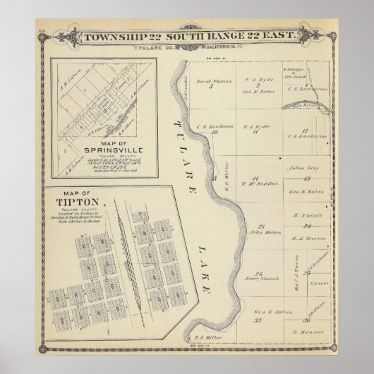 Poster Carte de section du comté de T22S R22E Tulare (Devant)
