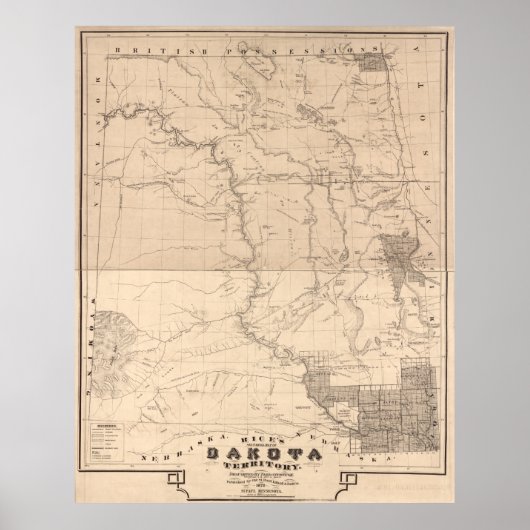 Poster Carte de section du territoire du Dakota (Devant)