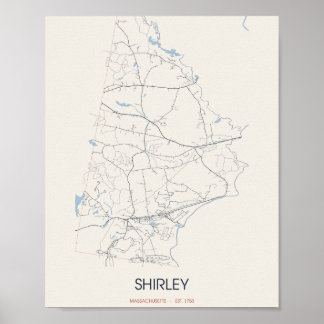 Poster Carte de Shirley Massachusetts sous forme d'affich