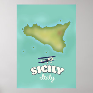 Poster carte de Sicile Italie style vintage