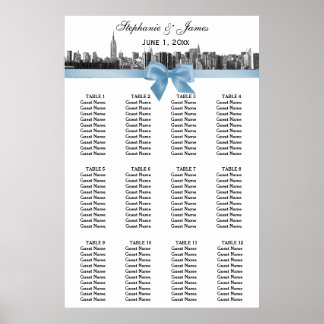 Poster Carte de siège à grand angle NYC Etch BW Lt Blue B