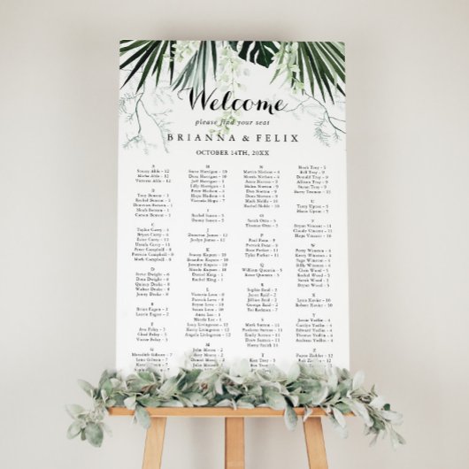 Poster Carte de siège alphabétique blanc Tropical Greener