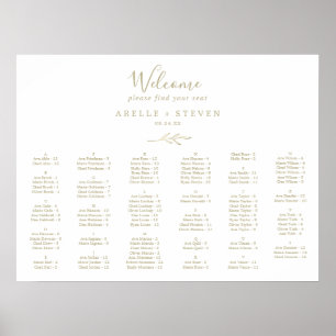 Poster Carte de siège alphabétique minimale feuille or