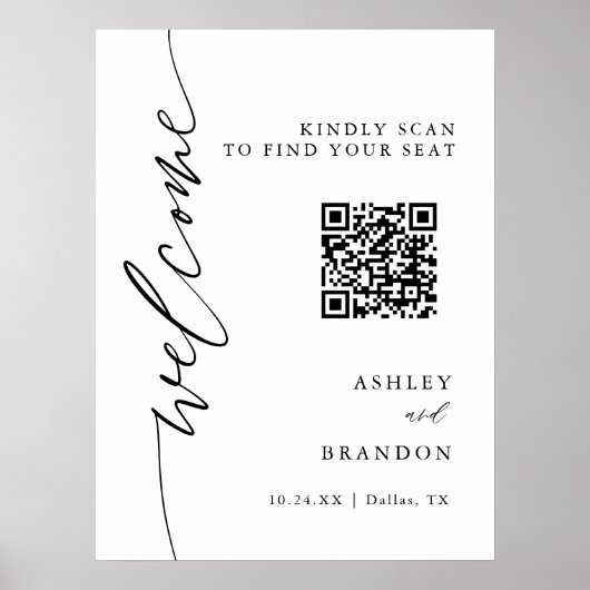 Poster Carte de siège de code QR du Mariage de calligraph (Devant)