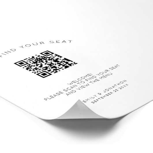Poster Carte de siège de code QR imprimable noir et blanc (Coin)