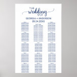 Poster Carte de siège de la Marine Blue Calligraphy<br><div class="desc">Cette affiche en calligraphie bleu marine mariage table de tête assise est parfaite pour un mariage élégant. Le design blanc et bleu présente une typographie rustique chic et un coeur romantique. Cette affiche mariage offre suffisamment de place pour accueillir jusqu'à 14 tables dont une table basse (environ 145 couverts). En...</div>