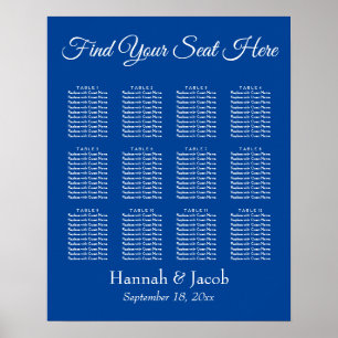 Poster Carte de siège de la réception de mariage bleu pro