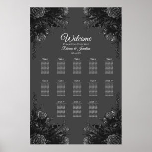 Poster Carte de siège de Mariage gothique Rose gris noir