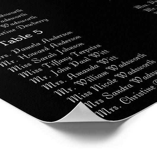 Poster Carte de siège de réception Fancy Swirl Black Dama (Coin)