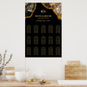 Poster Carte de siège du Mariage de l'Agate Noir & Or (Cuisine)