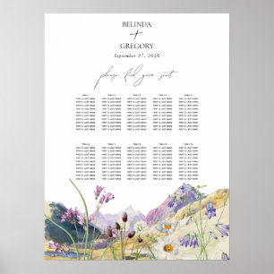 Poster Carte de siège du Mariage de montagne fleur sauvag