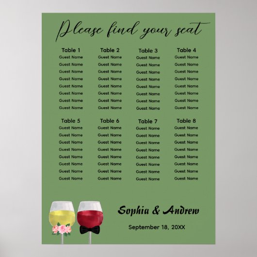 Poster Carte de siège du Mariage de vin Boho Couple vinta (Devant)