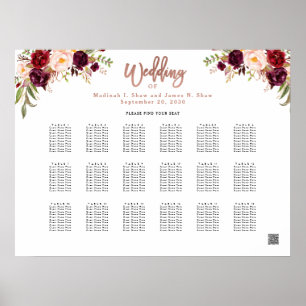 Poster Carte de siège du Mariage d'or Rose de Bourgogne