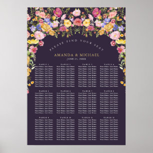 Poster Carte de siège du Mariage Fleur sauvage de ressort