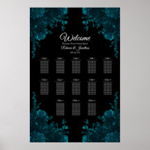Carte de siège du Mariage gothique noir Rose turqu