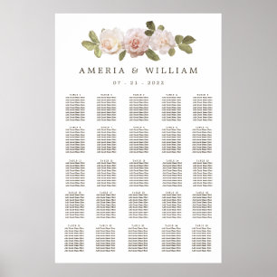 Poster Carte de siège du Mariage vintage Rose XL