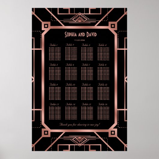 Poster Carte de siège en cuivre noir Great Gatsby de luxe (Devant)