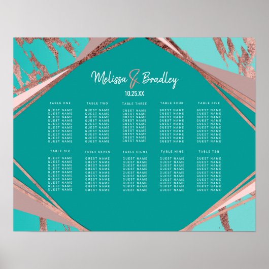 Poster Carte de siège en marbre vert Turquoise or rose (Devant)