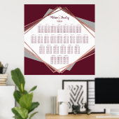 Poster Carte de siège géométrique rose Gold Burgundy Grey (Bureau à domicile)