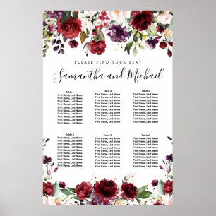 Poster Carte de siège Mariage à 6 tables de fleurs rouges