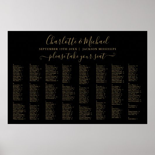 Poster Carte de siège Mariage Black And Gold 300 (Devant)