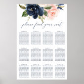 Poster Carte de siège Mariage bleu et bleu marine (Devant)