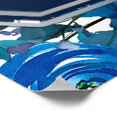 Poster Carte de siège Mariage bleu Indigo Floral Flowers (Coin)