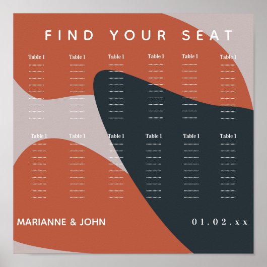 Poster Carte de siège Mariage bleu terre cuite biologique (Devant)