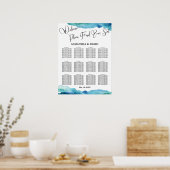 Poster Carte de siège Mariage bleu vert Aqua Aquarelle (Cuisine)