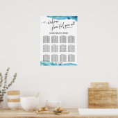 Poster Carte de siège Mariage bleu vert Aqua Aquarelle (Cuisine)