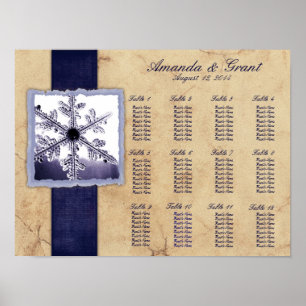 Poster Carte de siège Mariage Blue Winter Snowflake