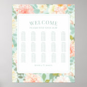Poster Carte de siège Mariage Boho Mint Pink Peony (Devant)
