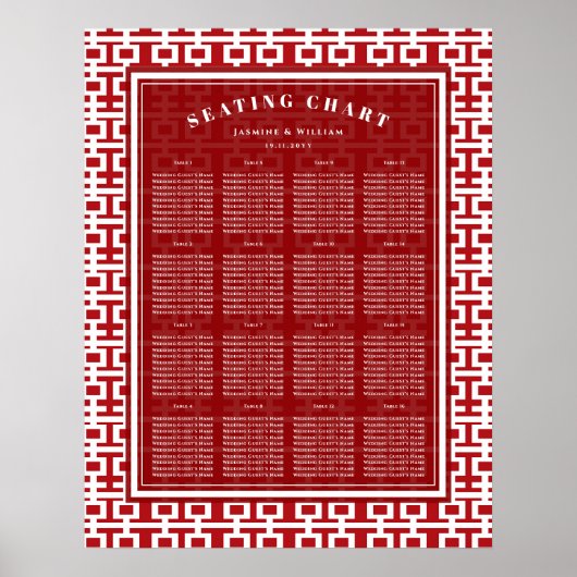 Poster Carte de siège Mariage chinois Red Double Happines (Devant)