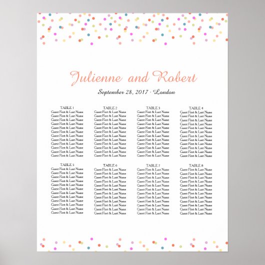 Poster Carte de siège Mariage Confetti Festive (Devant)