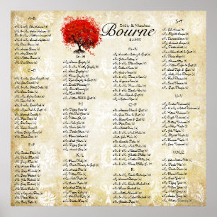 Poster Carte de siège Mariage damassé Feuille de coeur ro