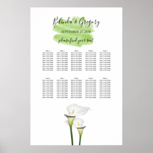 Poster Carte de siège Mariage d'aquarelle Calla Lilies