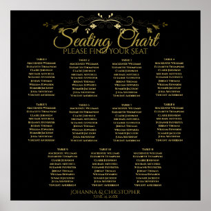 Poster Carte de siège Mariage de 11 tables Gold & Black