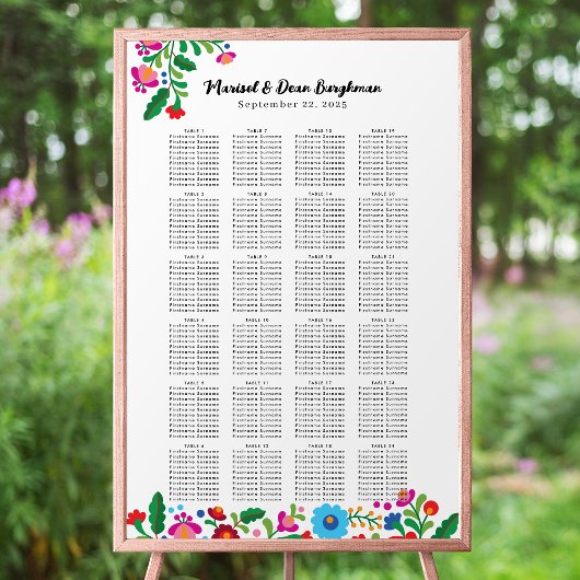 Poster Carte de siège Mariage de broderie mexicaine