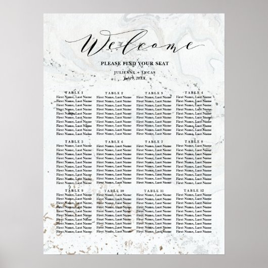 Poster Carte de siège Mariage de calligraphie | Noir (Devant)