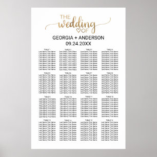 Poster Carte de siège Mariage de calligraphie or simple