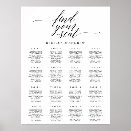 Poster Carte de siège Mariage de calligraphie simple et é (Devant)