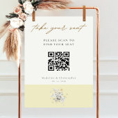 Poster Carte de siège Mariage de code QR Floral Jaune mod