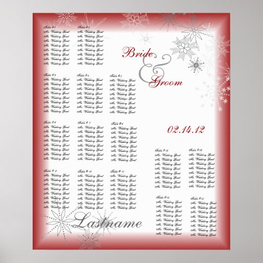 Poster Carte de siège Mariage de flocon de neige rouge (Devant)